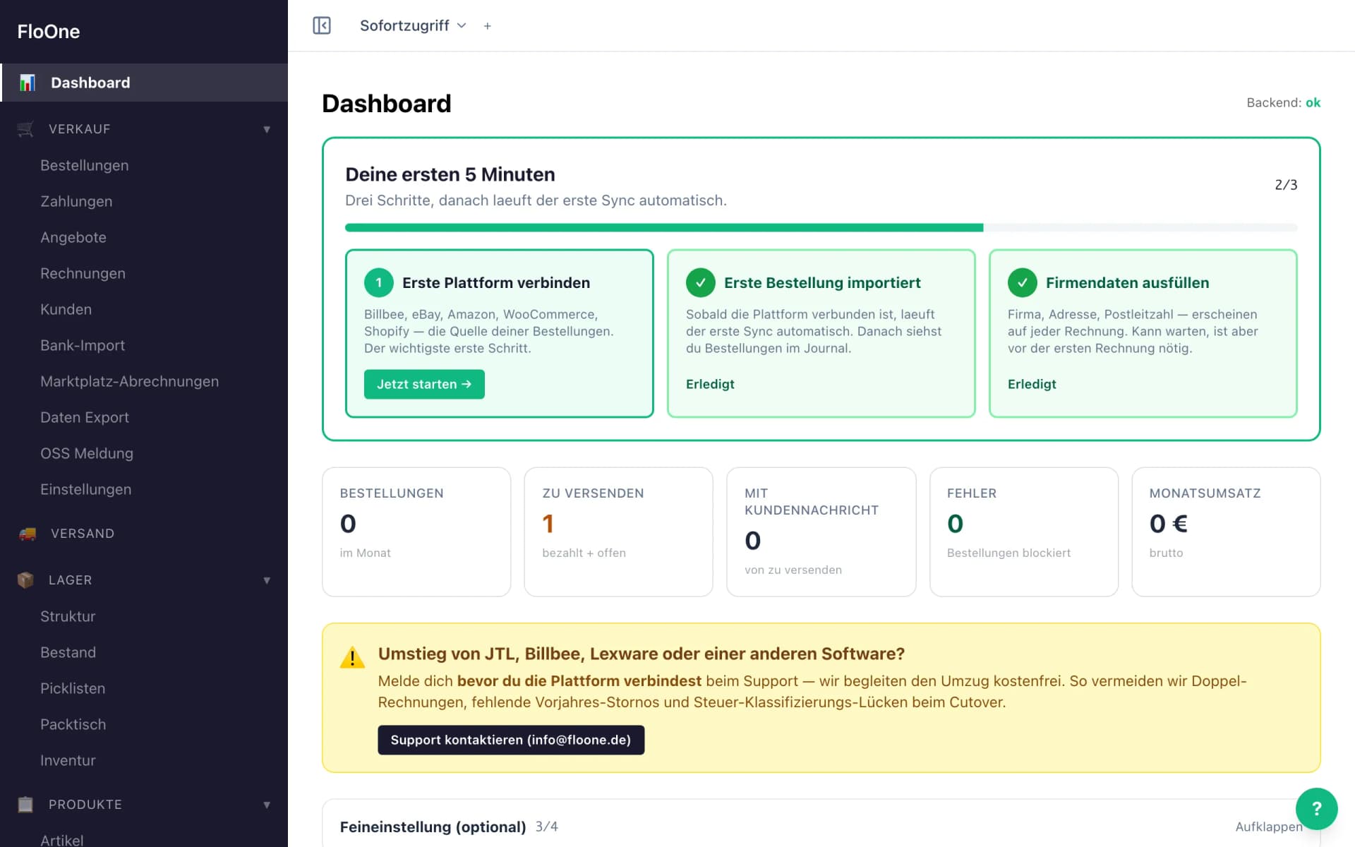 FloOne Dashboard Übersicht