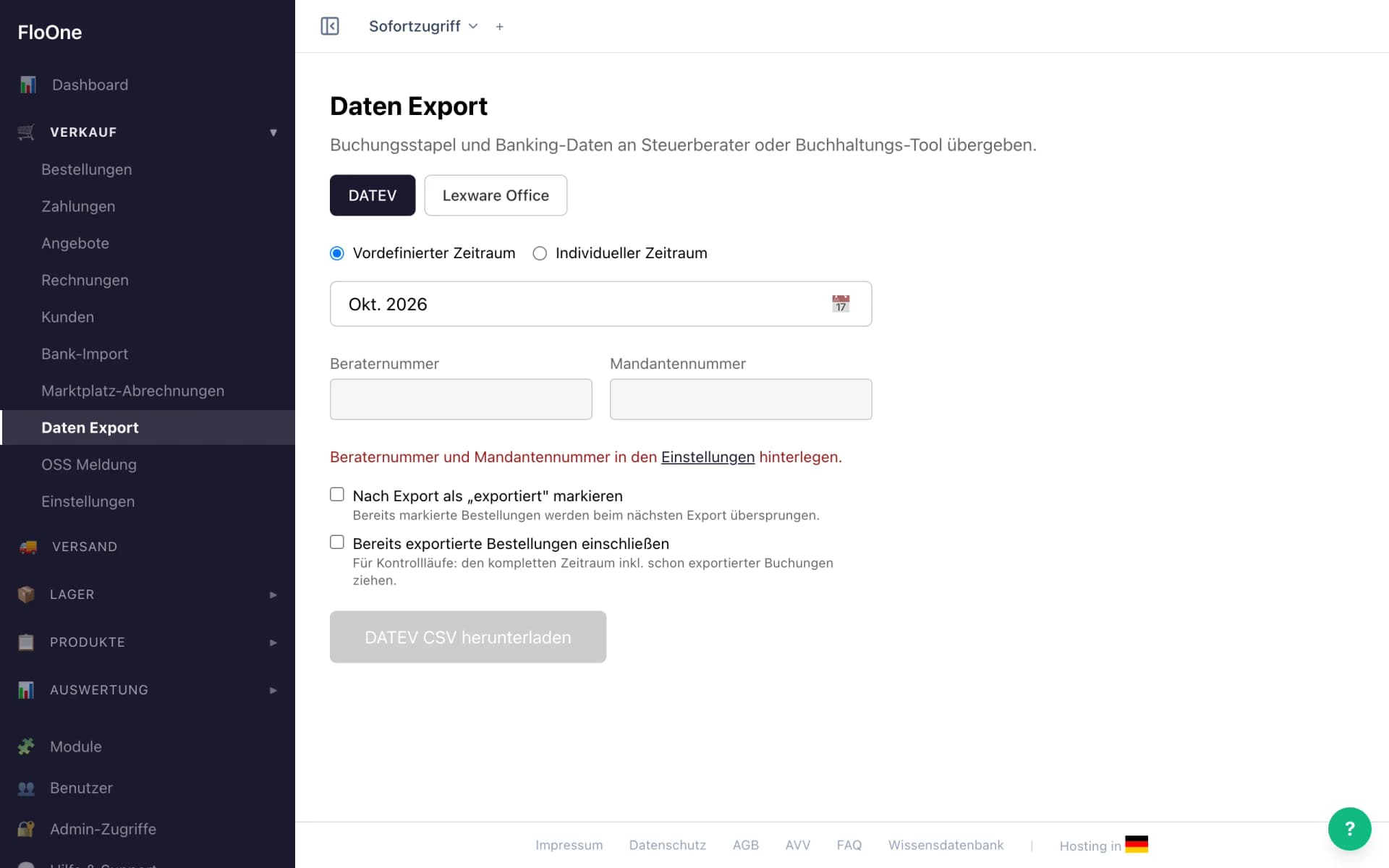 DATEV Export Formular