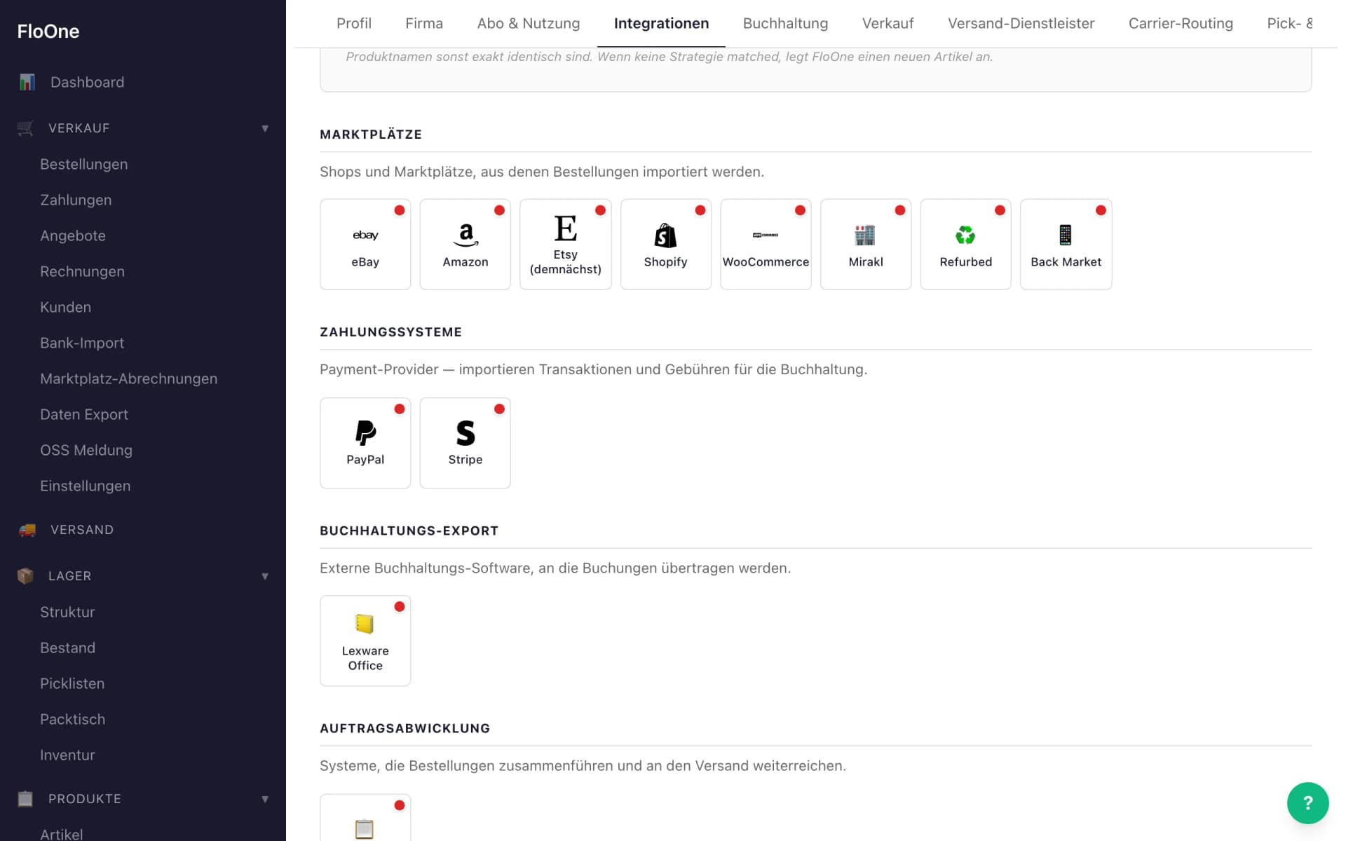 Kacheln der Integrationen unter Einstellungen → Integrationen