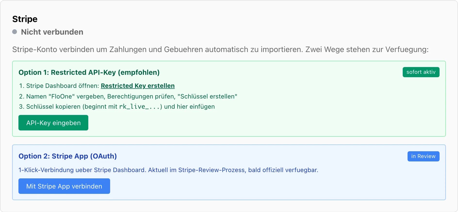 Stripe-Integration mit beiden Optionen