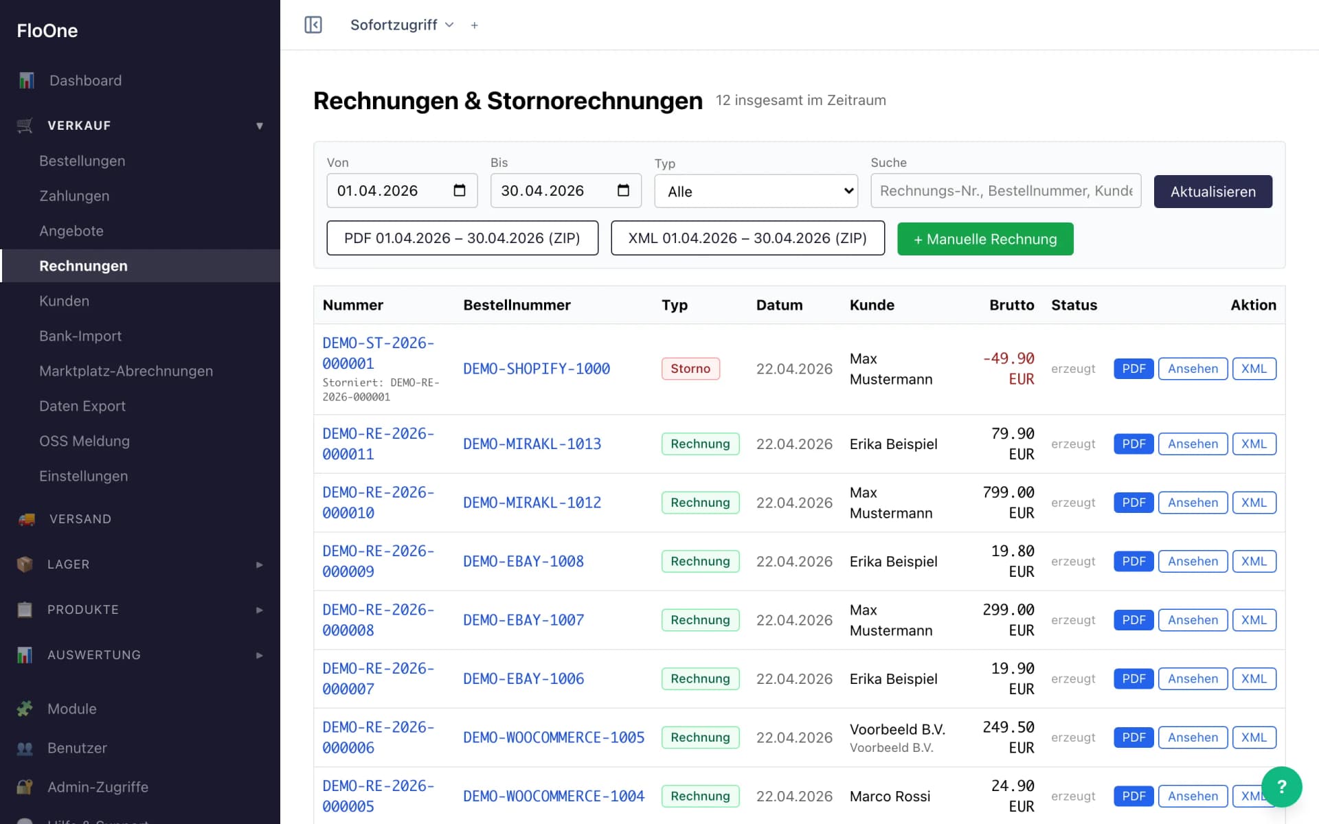 Rechnungsübersicht