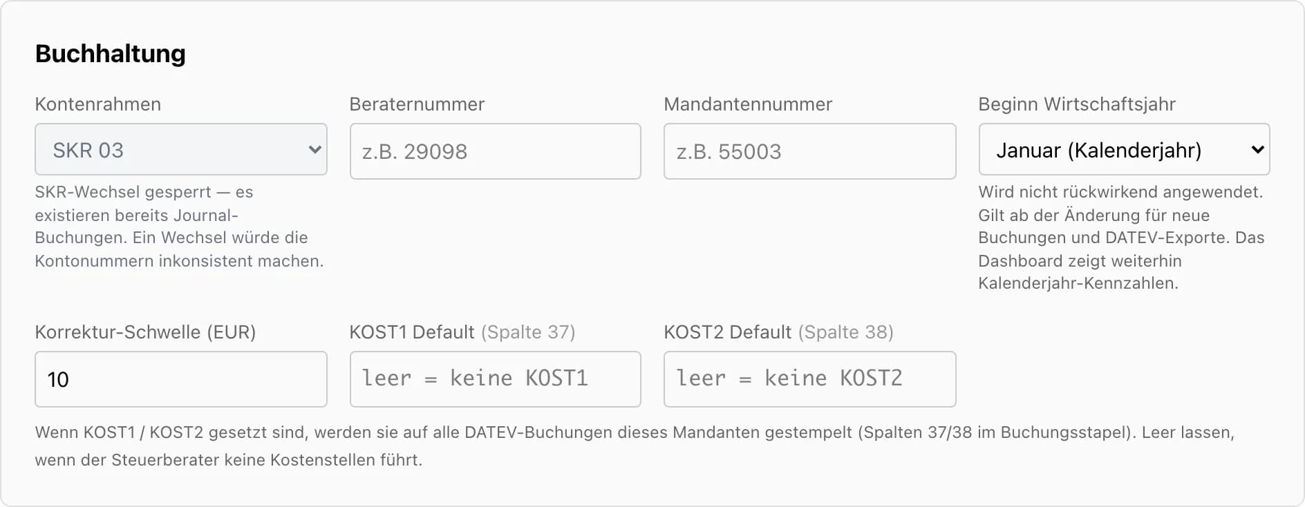 DATEV Buchhaltungseinstellungen