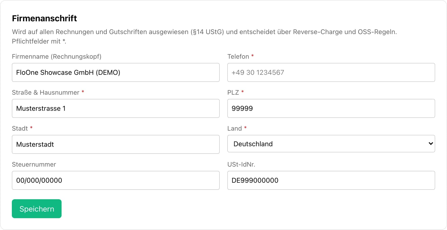Einstellungen: Firma