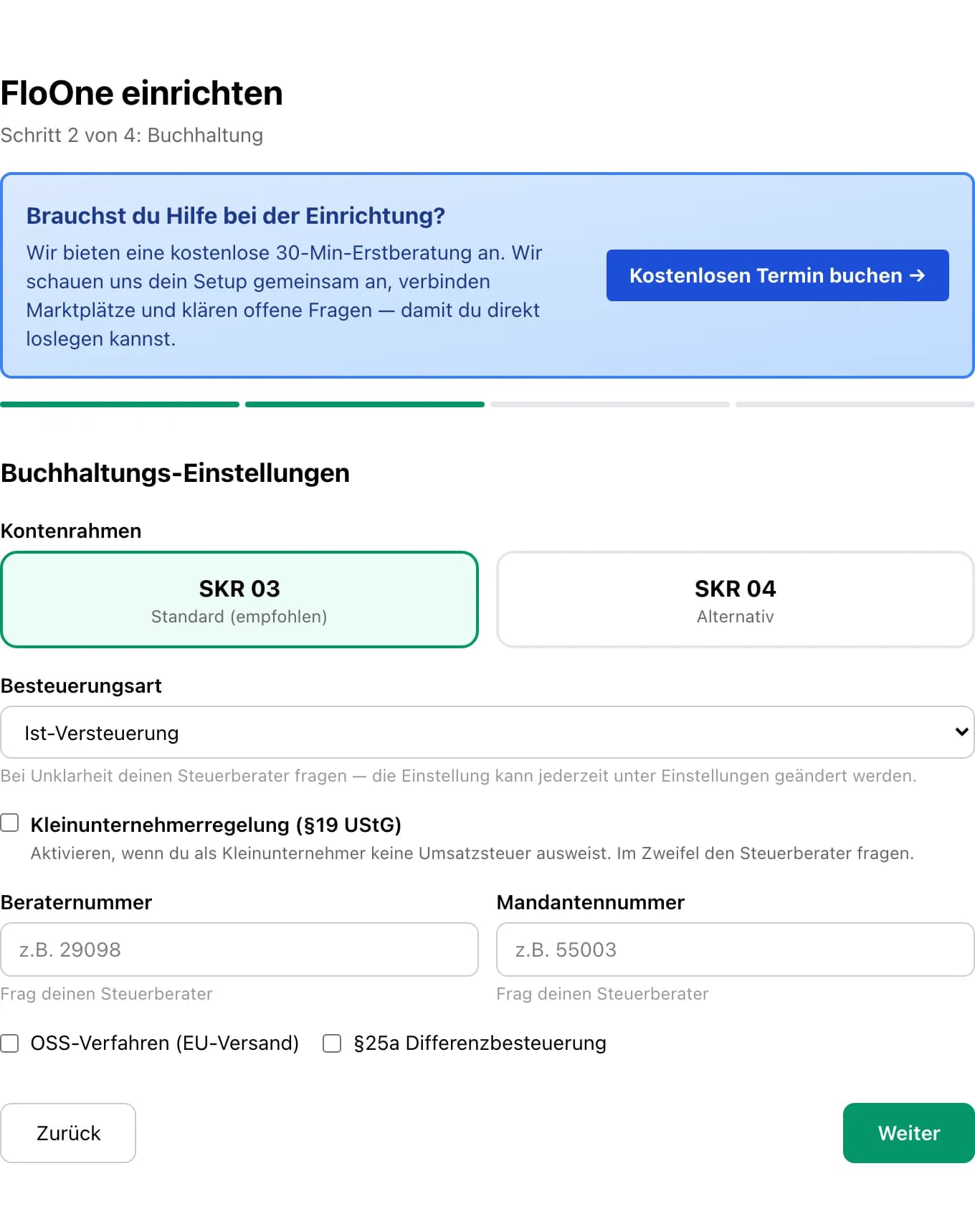 Setup-Wizard Schritt 2: Buchhaltung