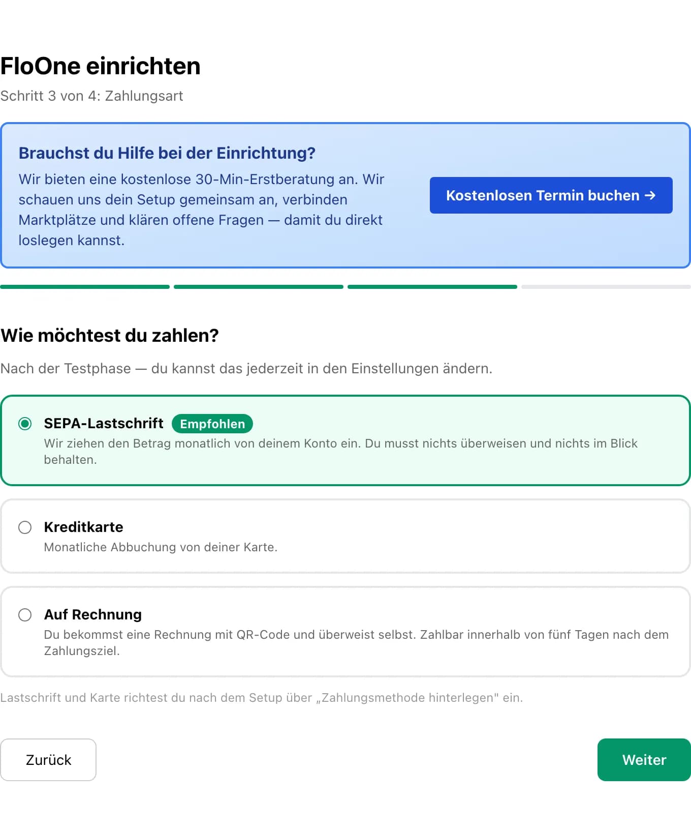Setup-Wizard Schritt 3: Zahlungsart