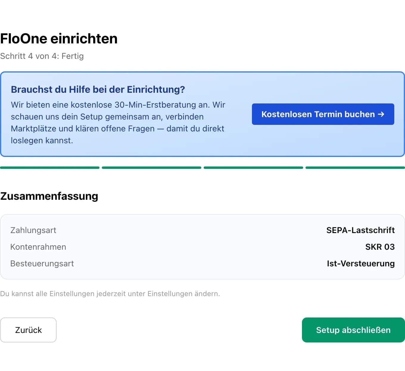 Setup-Wizard Schritt 4: Zusammenfassung